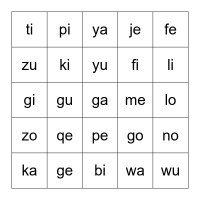 Alphabet Combination Bingo Card
