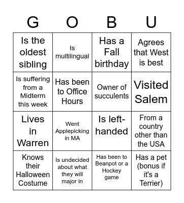 CAS StuGov Icebreaker Board Bingo Card