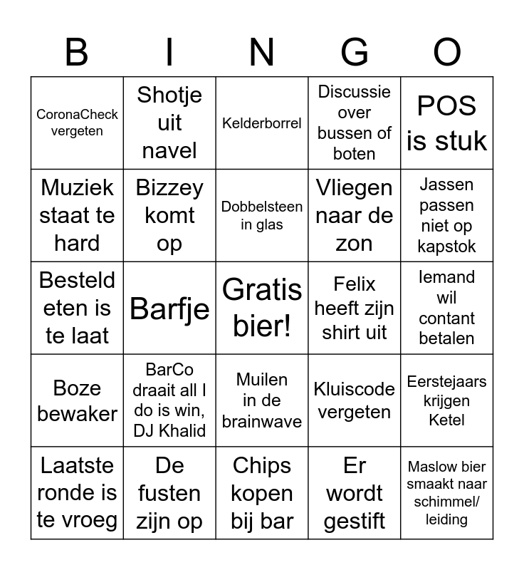 Brainwave Borrel Bingo Card