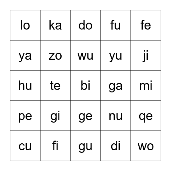 Alphabet Combination Bingo Card