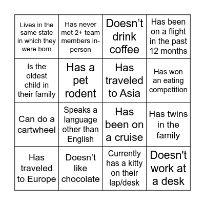 NSO Bingo - Find someone who... Bingo Card