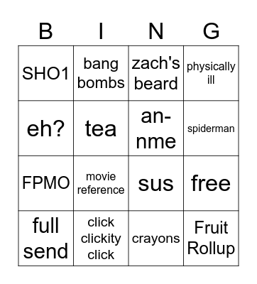 RNG Bingo Card