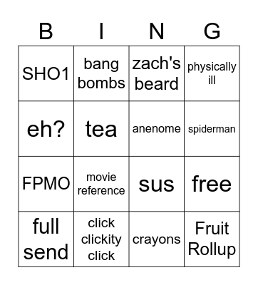 RNG Bingo Card