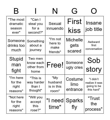 Bachelorette Bingo Card