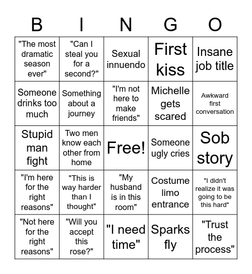 Bachelorette Bingo Card