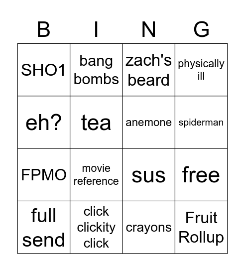 RNG Bingo Card