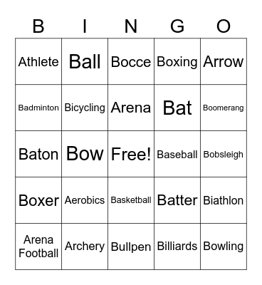 Sports Bingo Card