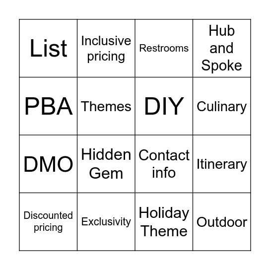 LB A list is not an itinerary Bingo Card