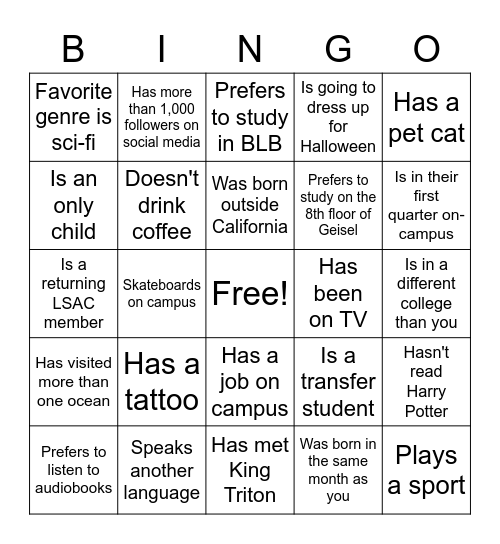 LSAC Orientation Bingo Card