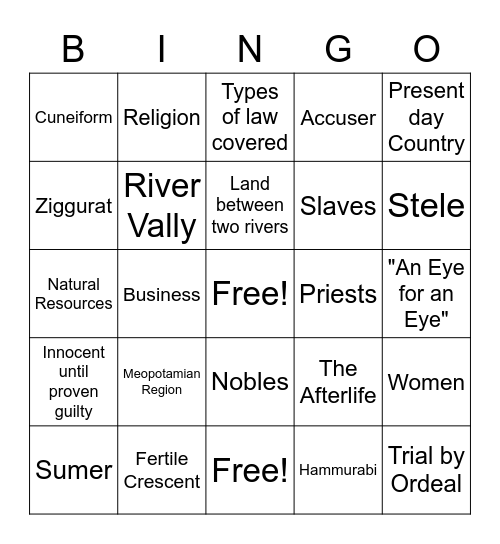 Social Studies Bingo Card