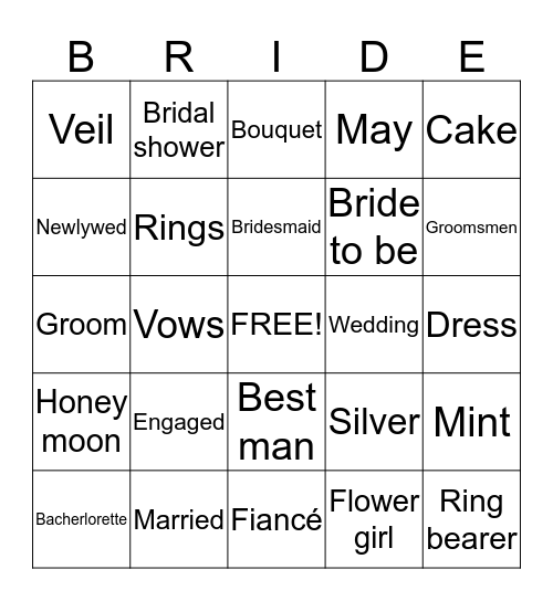 Bride Bingo Card