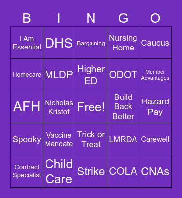 SEIU 503 All Staff Bingo Game Bingo Card