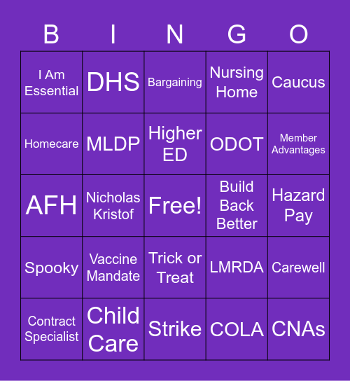 SEIU 503 All Staff Bingo Game Bingo Card