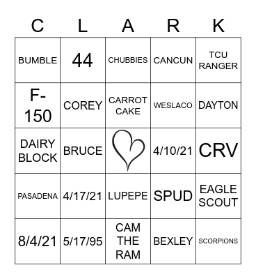 NATE & TAYLOR Bingo Card