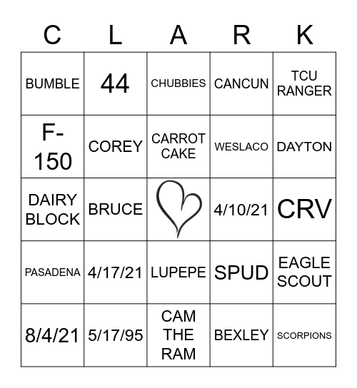 NATE & TAYLOR Bingo Card