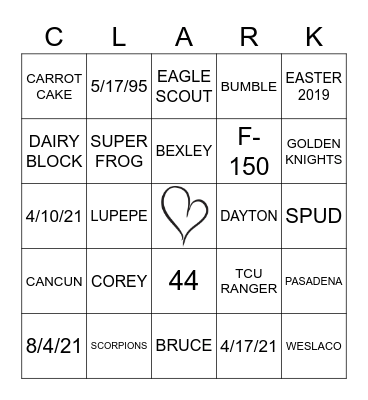 NATE & TAYLOR Bingo Card