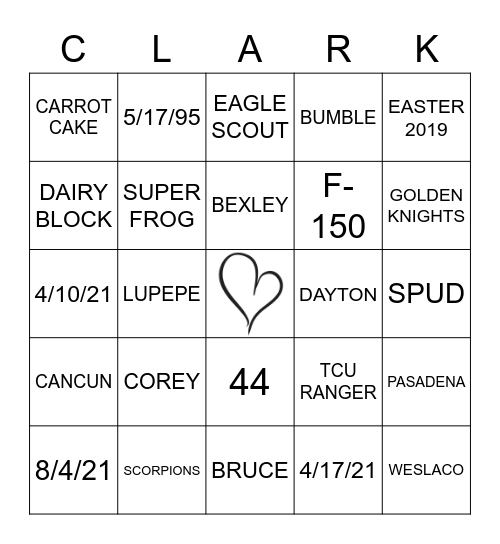 NATE & TAYLOR Bingo Card