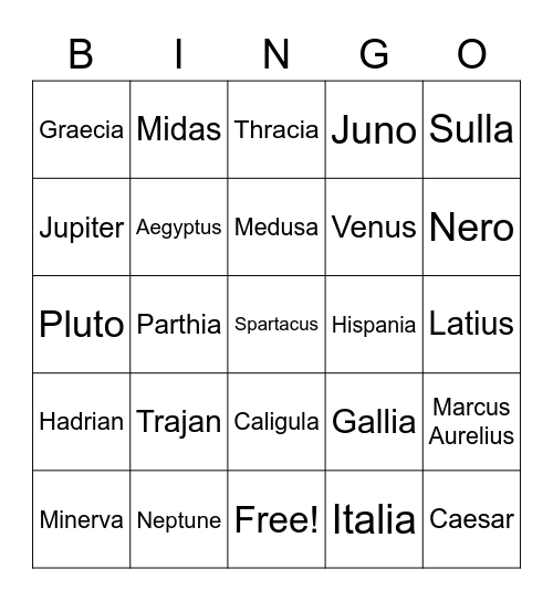 Latin Bingo Card
