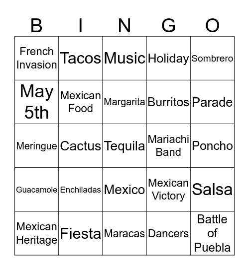 Cinco de Mayo Bingo Card