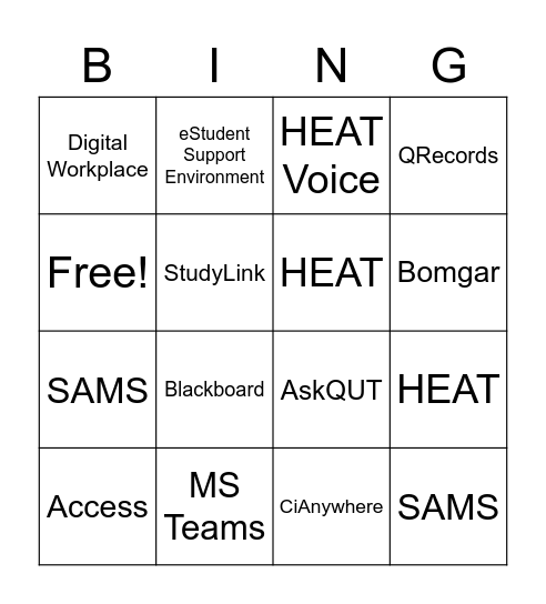 SYSTEMS Bingo Card