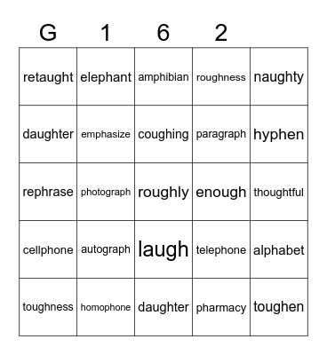 Gold 162 Bingo Card