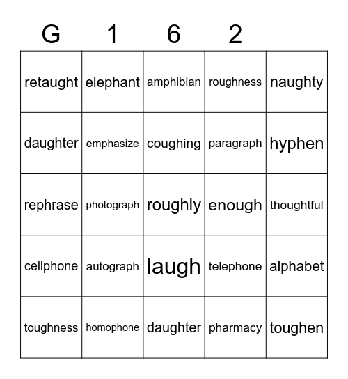 Gold 162 Bingo Card