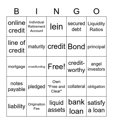 Borrowing & Financing Vocab Bingo Card