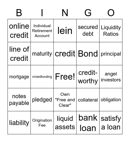 Borrowing & Financing Vocab Bingo Card