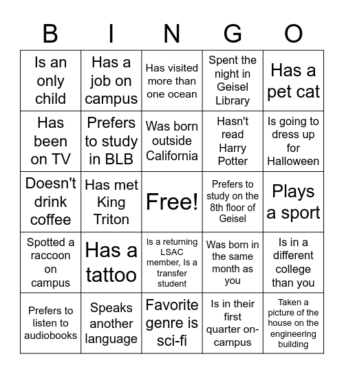 LSAC Bingo Card