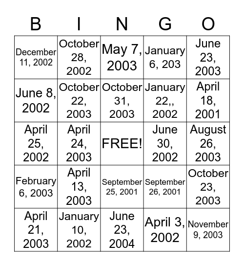 BIRTHDATES BINGO (Ms. B. & Ms. B.) Bingo Card
