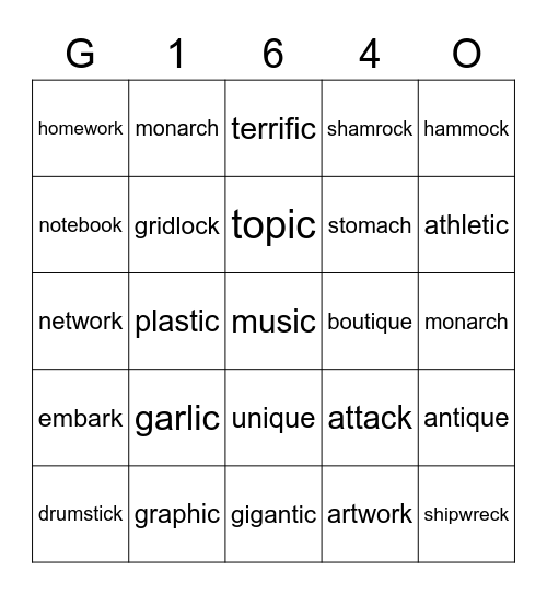 Gold 164 Bingo Card