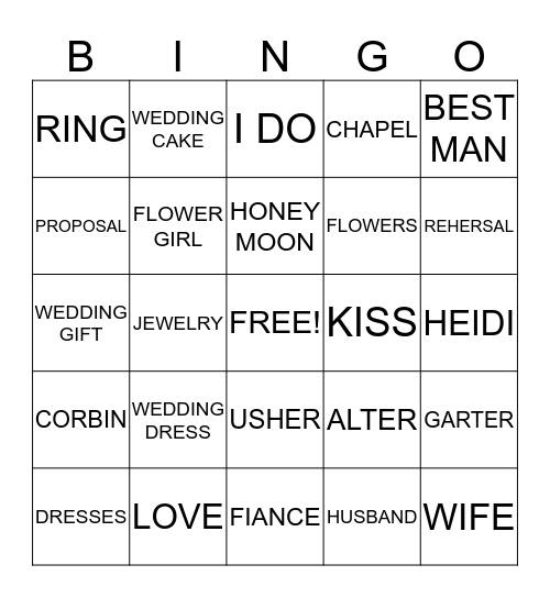 WEDDING SHOWER BINGO Card