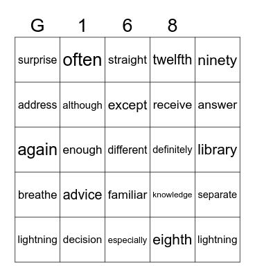 Gold 168 Bingo Card