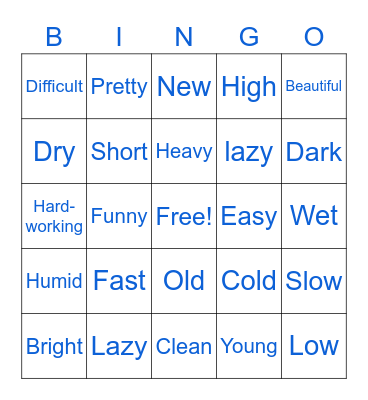 ESL-Adjectives Bingo Card
