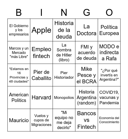 Pier con ODISEA 18/10 Bingo Card