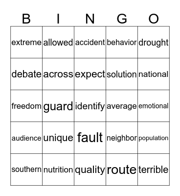 Reading Bingo Card