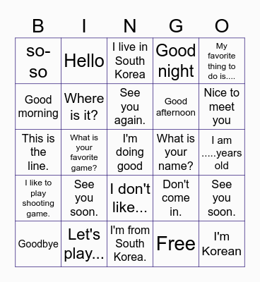 Conversation Spanish Bingo Card