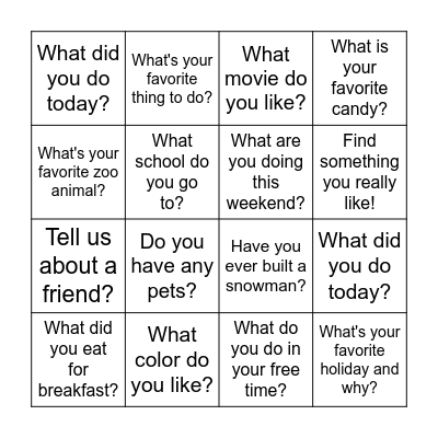 Conversation Bingo Card