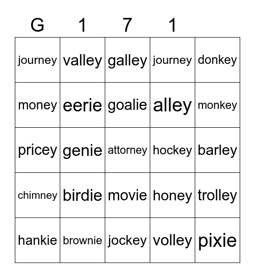 Gold 171 Bingo Card