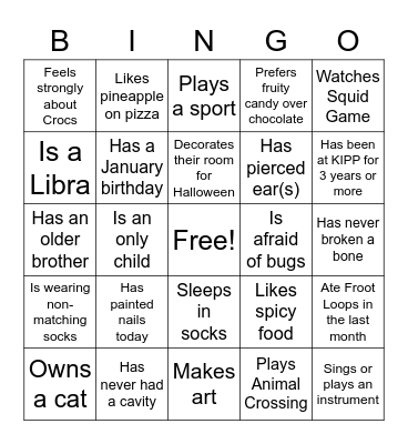 Interpersonal Bingo Card