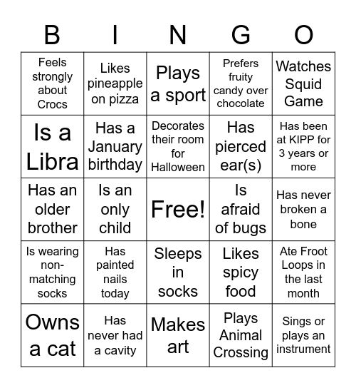 Interpersonal Bingo Card