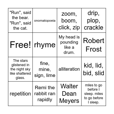 Love the Dog/Poetry Bingo Card