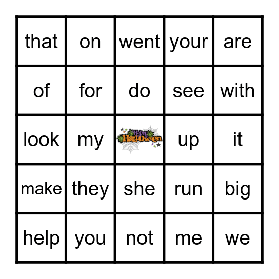 Bat Sight Word Bingo Card