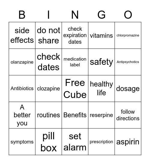 MEDICATION Bingo Card