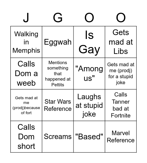 Jgoo Bingo Card