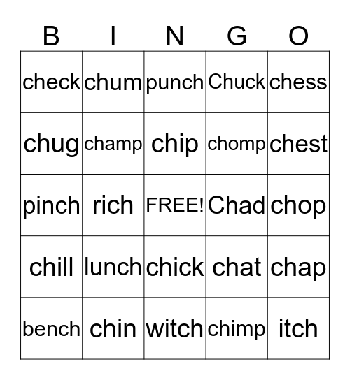 Consonant Diagraph "CH" Bingo Card