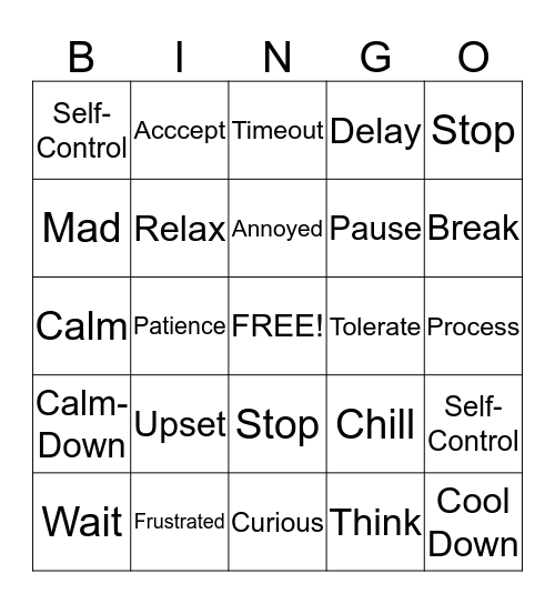 "Patience" Keeping my cool!  Bingo Card