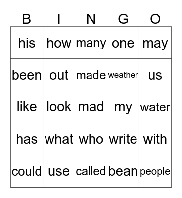 Ms. Dodge's BINGO card Bingo Card