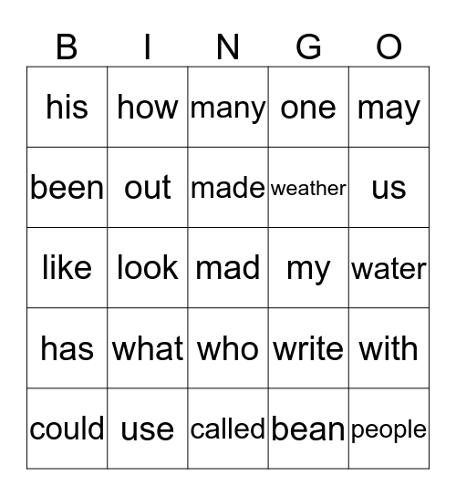 Ms. Dodge's BINGO card Bingo Card
