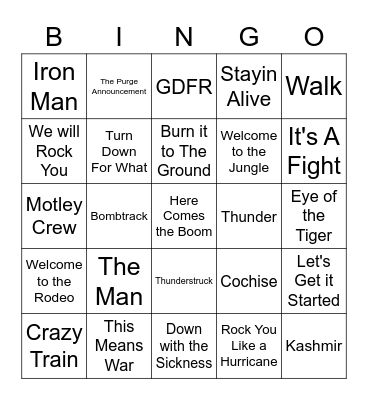Walk Up Songs Bingo Card